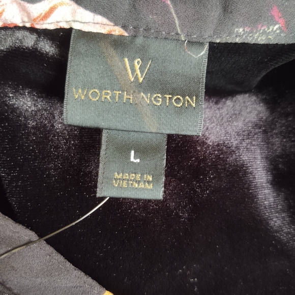 Worthington women's Black floral print velvet sheer Long sleeve elastic waist. - Picture 8 of 10